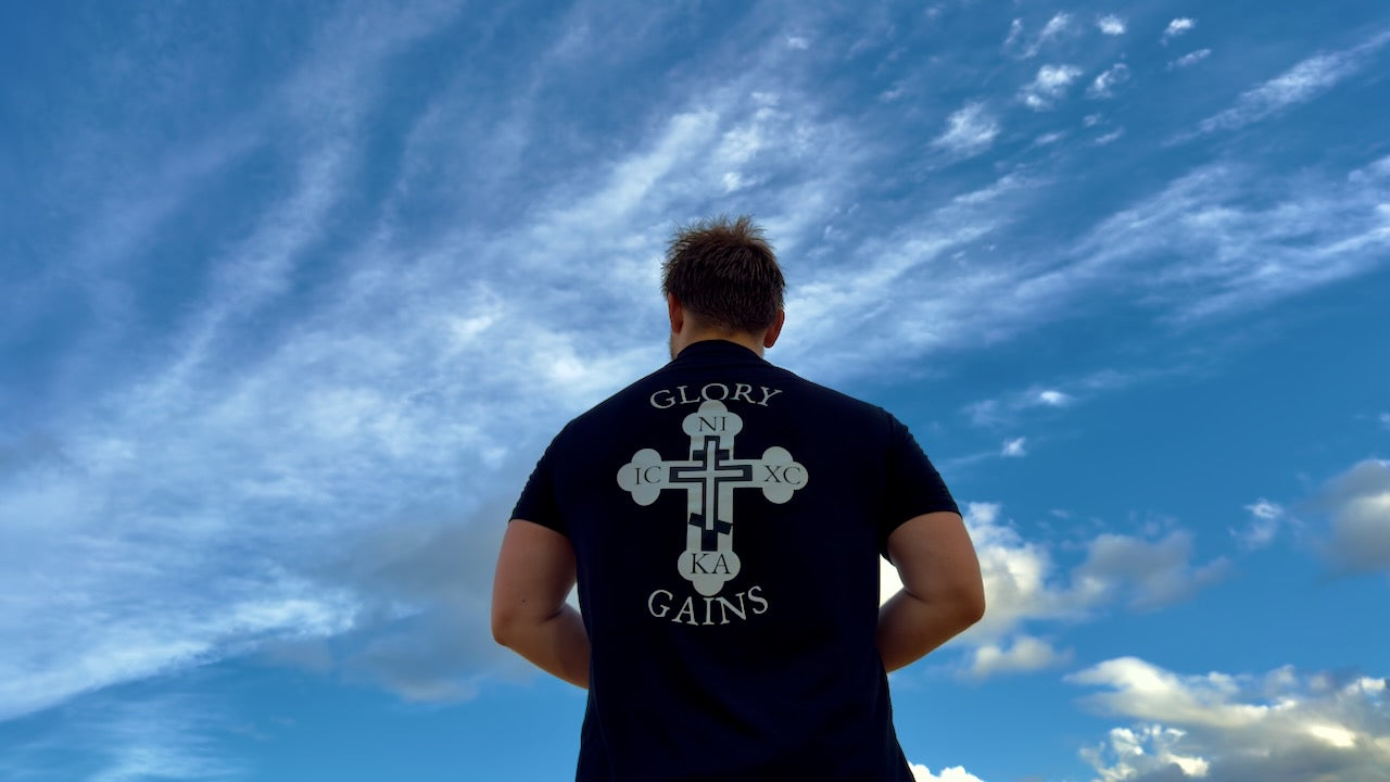 Glory and Gains Activewear tee-shirt sky background